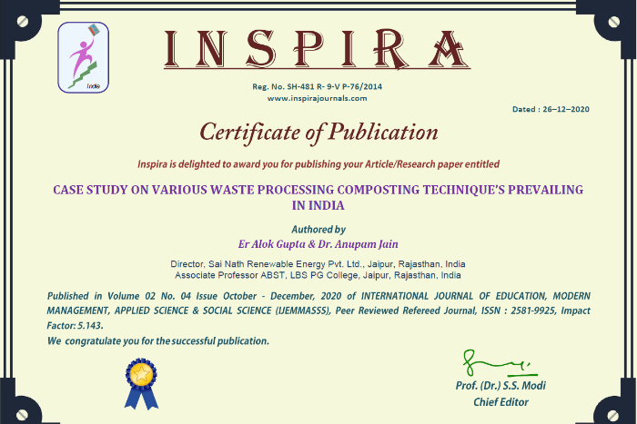 Case Study On Various Waste Processing Composting Technique's Prevailing In India