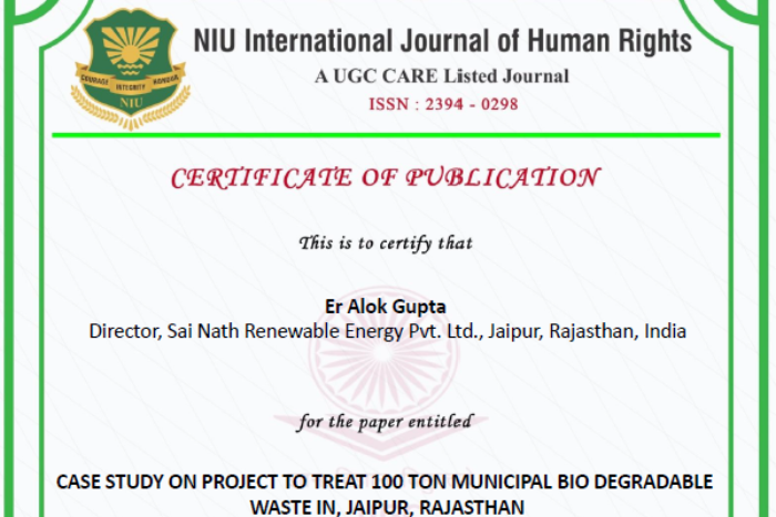 Case Study On Project To Treat 100 Ton Municipal Bio Degredable Waste In, Jaipur, Rajasthan