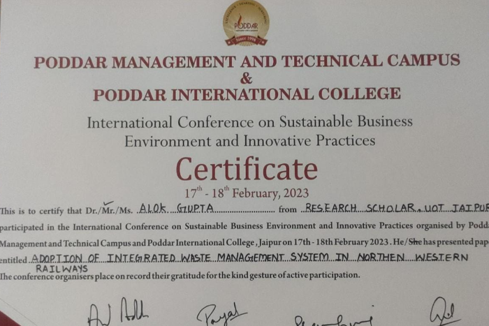 Adoption Of Integrated Waste Management System in North Western Railway