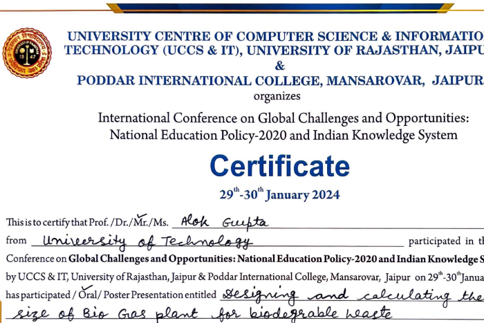 Design and Calculating the digester size of bio gas plant for biodegradable waste